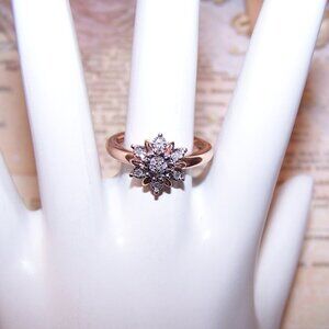 SUN Sterling Silver Rose Gold Vermeil Diamond Ring - Size 7